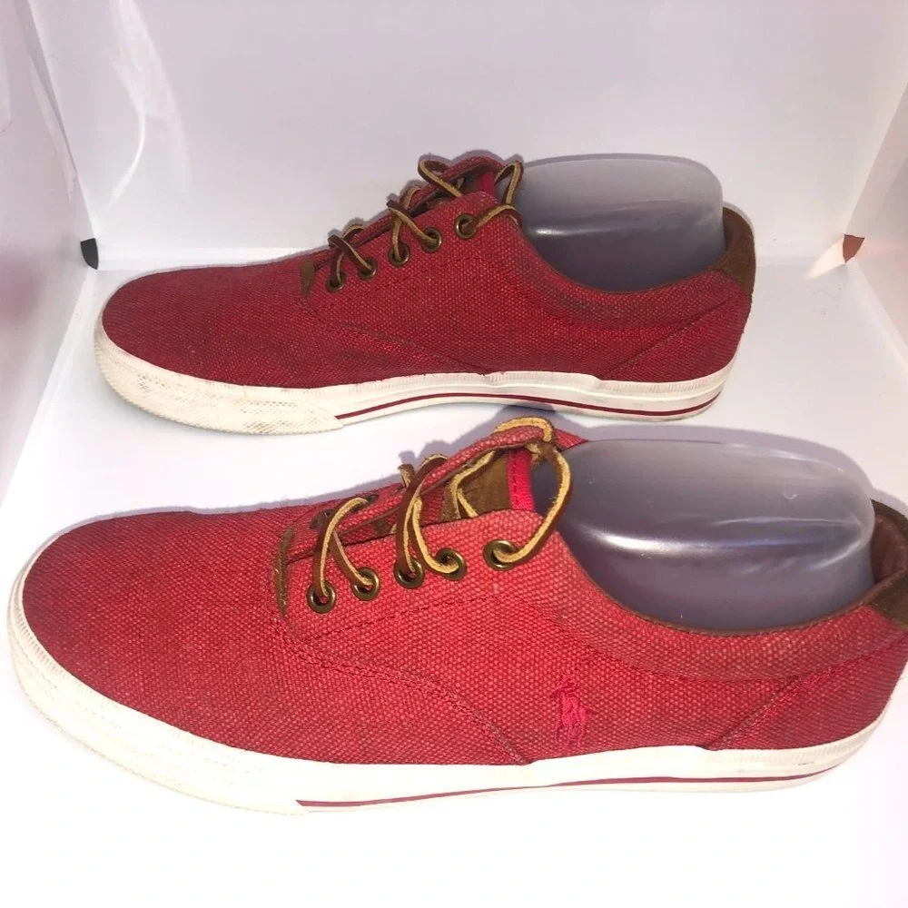 Polo Ralph Lauren Vaughn Men's Red Canvas Sneaker‎ Boat Shoes 9.5D